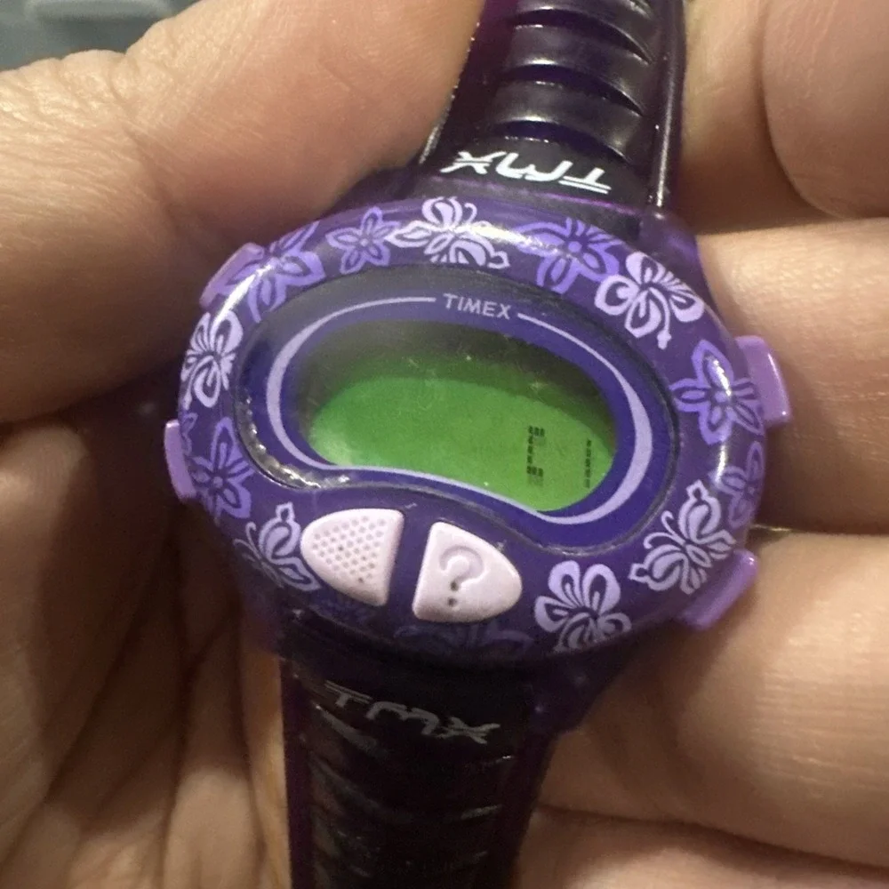 Vintage TIMEX Purple Floral Rare Digital INDIGLO Unisex Watch Fro Repair